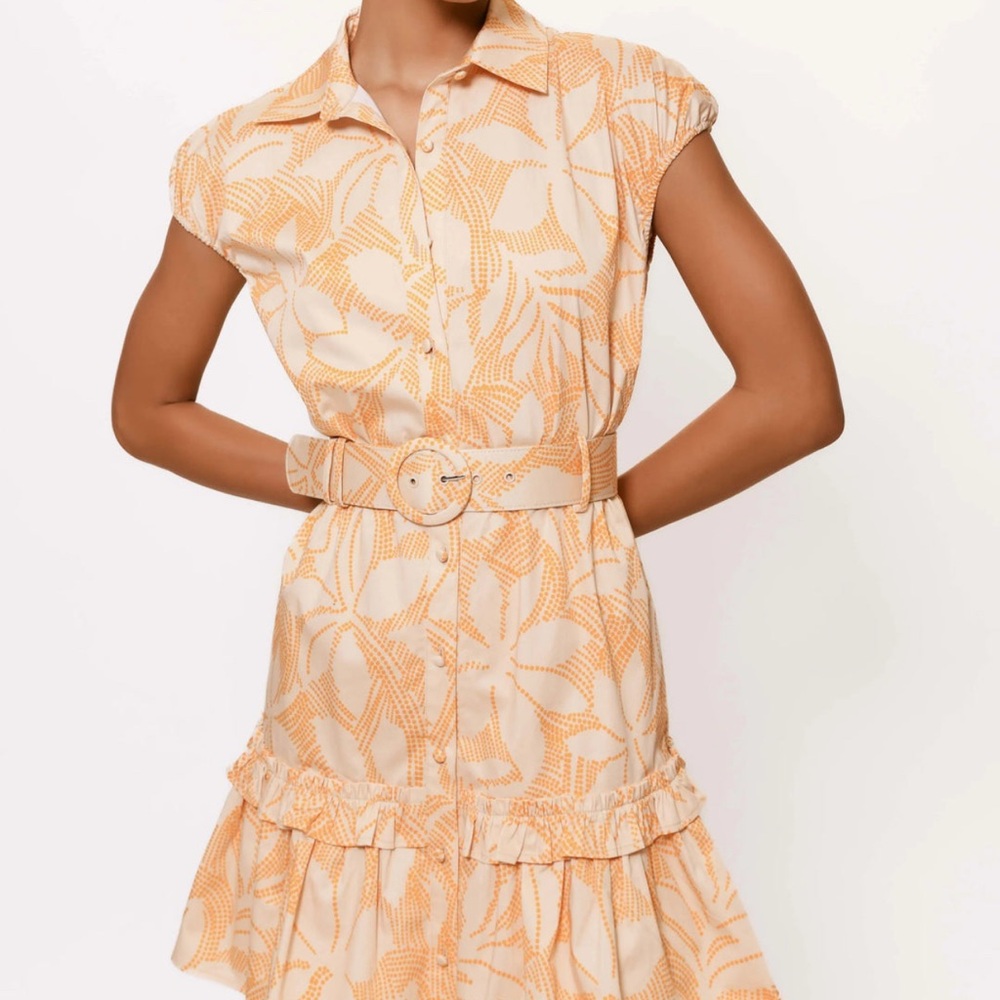 Chic Orange Patterned Dress with Belt